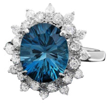 Load image into Gallery viewer, 4.50 Carats Natural Blue Topaz and Diamond 14K Solid White Gold Ring
