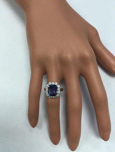 5.80 Carats Natural Very Nice Looking Tanzanite and Diamond 14K Solid White Gold Ring