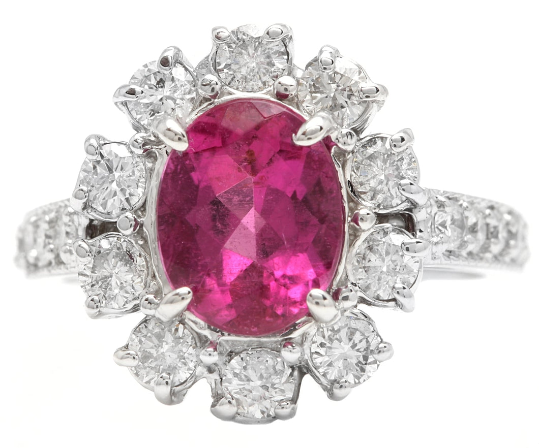 4.70 Carats Natural Tourmaline and Diamond 14K Solid White Gold Ring