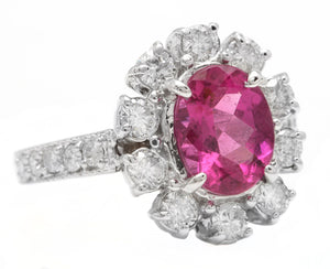 4.70 Carats Natural Tourmaline and Diamond 14K Solid White Gold Ring