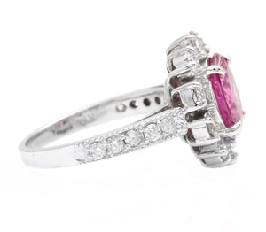 4.70 Carats Natural Tourmaline and Diamond 14K Solid White Gold Ring