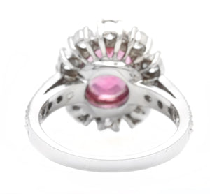4.70 Carats Natural Tourmaline and Diamond 14K Solid White Gold Ring