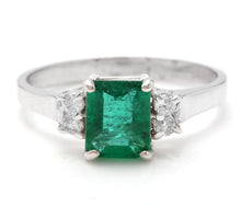 Load image into Gallery viewer, 1.62 Carats Natural Emerald and Diamond 14K Solid White Gold Ring