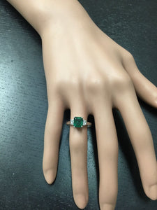 1.62 Carats Natural Emerald and Diamond 14K Solid White Gold Ring