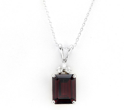 5.10Ct Natural Garnet and Diamond 14K Solid White Gold Necklace