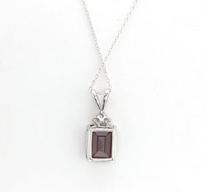 5.10Ct Natural Garnet and Diamond 14K Solid White Gold Necklace
