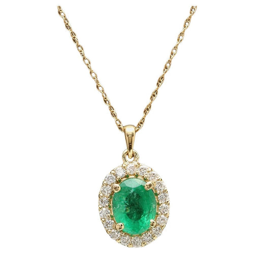 2.10Ct Natural Emerald and Diamond 14K Solid Yellow Gold Necklace