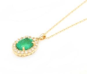 2.10Ct Natural Emerald and Diamond 14K Solid Yellow Gold Necklace