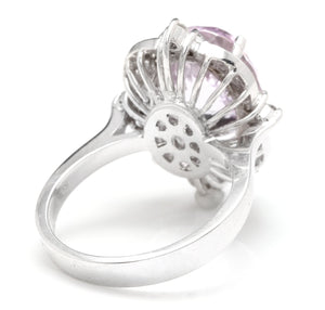 8.15 Carats Natural Kunzite and Diamond 14K Solid White Gold Ring