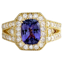 Load image into Gallery viewer, 3.30 Carat Natural Tanzanite and Diamond 18 Karat Solid Gold Ring