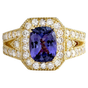 3.30 Carat Natural Tanzanite and Diamond 18 Karat Solid Gold Ring
