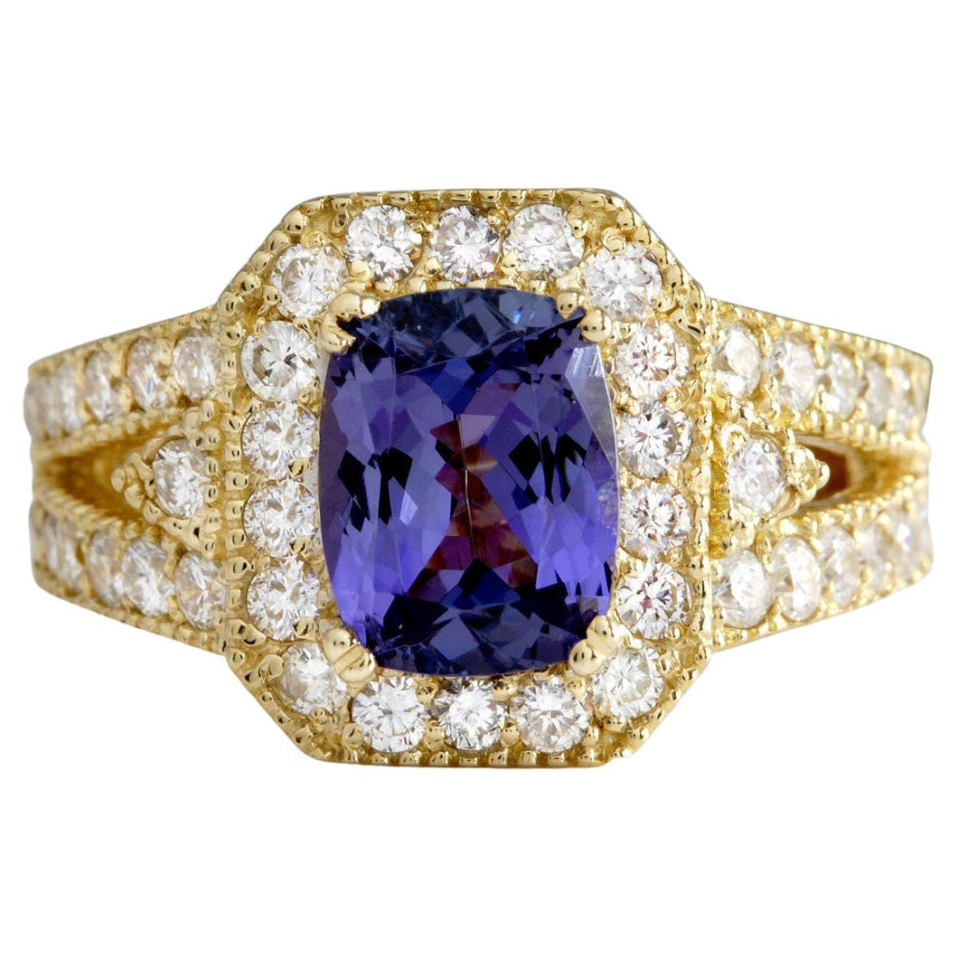 3.30 Carat Natural Tanzanite and Diamond 18 Karat Solid Gold Ring