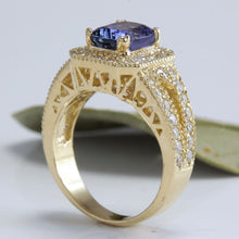 Load image into Gallery viewer, 3.30 Carat Natural Tanzanite and Diamond 18 Karat Solid Gold Ring