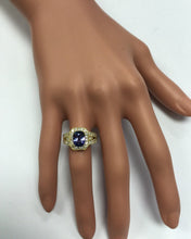 Load image into Gallery viewer, 3.30 Carat Natural Tanzanite and Diamond 18 Karat Solid Gold Ring