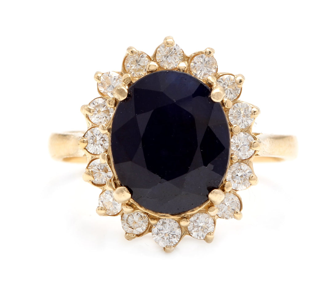 4.80 Carats Natural Sapphire and Diamond 14K Solid Yellow Gold Ring