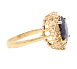 4.80 Carats Natural Sapphire and Diamond 14K Solid Yellow Gold Ring
