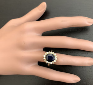 4.80 Carats Natural Sapphire and Diamond 14K Solid Yellow Gold Ring