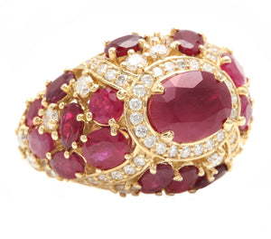 8.70 Carats Natural Red Ruby and Diamond 14K Solid Yellow Gold Ring