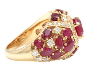 8.70 Carats Natural Red Ruby and Diamond 14K Solid Yellow Gold Ring
