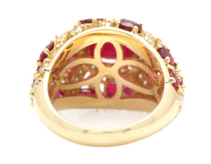 8.70 Carats Natural Red Ruby and Diamond 14K Solid Yellow Gold Ring