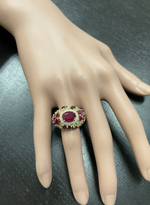 8.70 Carats Natural Red Ruby and Diamond 14K Solid Yellow Gold Ring