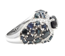 Load image into Gallery viewer, 10.10Ct Natural Blue Sapphire and Natural Diamond 14K Solid White Gold Ring