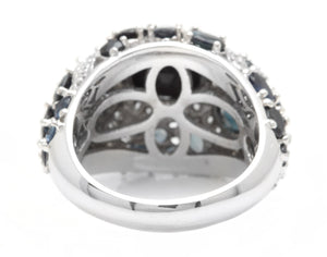 10.10Ct Natural Blue Sapphire and Natural Diamond 14K Solid White Gold Ring