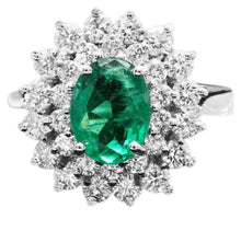 Load image into Gallery viewer, 2.70ct Natural Emerald &amp; Diamond 14k Solid White Gold Ring