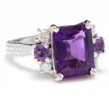 Load image into Gallery viewer, 4.70 Carats Natural Amethyst and Diamond 14K Solid White Gold Ring