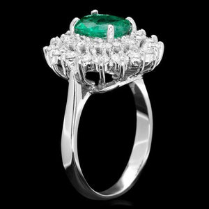 2.70ct Natural Emerald & Diamond 14k Solid White Gold Ring