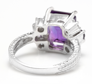 4.70 Carats Natural Amethyst and Diamond 14K Solid White Gold Ring