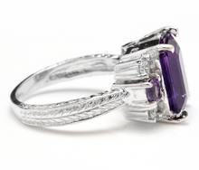 Load image into Gallery viewer, 4.70 Carats Natural Amethyst and Diamond 14K Solid White Gold Ring