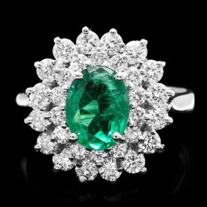 2.70ct Natural Emerald & Diamond 14k Solid White Gold Ring