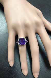 4.70 Carats Natural Amethyst and Diamond 14K Solid White Gold Ring