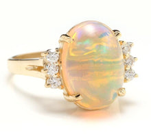 Load image into Gallery viewer, 6.10 Carats Natural Impressive Ethiopian Opal and Diamond 14K Solid Yellow Gold Ring