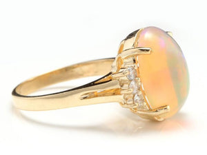 6.10 Carats Natural Impressive Ethiopian Opal and Diamond 14K Solid Yellow Gold Ring