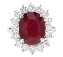 Load image into Gallery viewer, 8.20 Carats Natural Red Ruby and Diamond 14K Solid White Gold Ring