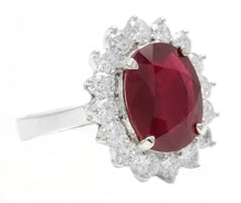 Load image into Gallery viewer, 8.20 Carats Natural Red Ruby and Diamond 14K Solid White Gold Ring