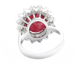 8.20 Carats Natural Red Ruby and Diamond 14K Solid White Gold Ring