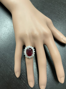 8.20 Carats Natural Red Ruby and Diamond 14K Solid White Gold Ring