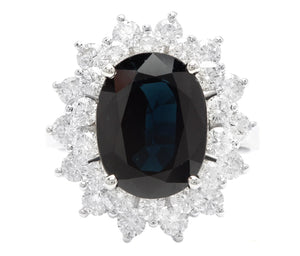 7.50Ct Natural Blue Sapphire and Natural Diamond 14K Solid White Gold Ring
