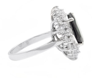 7.50Ct Natural Blue Sapphire and Natural Diamond 14K Solid White Gold Ring