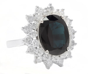 7.50Ct Natural Blue Sapphire and Natural Diamond 14K Solid White Gold Ring