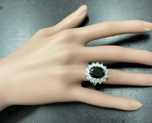 7.50Ct Natural Blue Sapphire and Natural Diamond 14K Solid White Gold Ring
