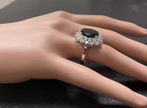 7.50Ct Natural Blue Sapphire and Natural Diamond 14K Solid White Gold Ring