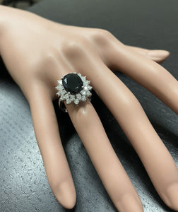 7.50Ct Natural Blue Sapphire and Natural Diamond 14K Solid White Gold Ring