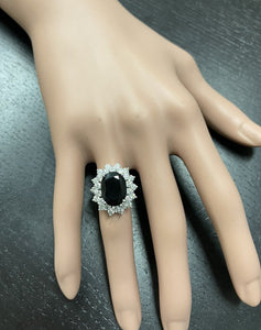 7.50Ct Natural Blue Sapphire and Natural Diamond 14K Solid White Gold Ring