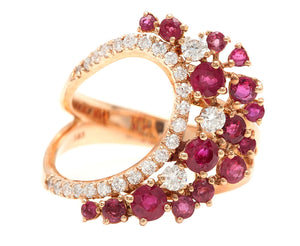 1.80Ct Natural Ruby and Diamond 14K Solid Rose Gold Ring