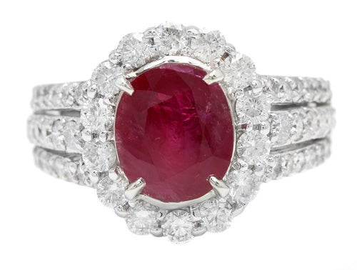4.57 Carats Natural Ruby and Diamond 14K Solid White Gold Ring