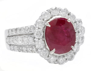 4.57 Carats Natural Ruby and Diamond 14K Solid White Gold Ring